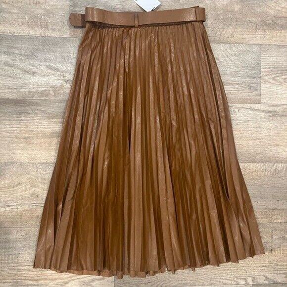 ZARA High-Waisted Whiskey Brown Pleated Midi Skirt NWT - Picture 16 of 16